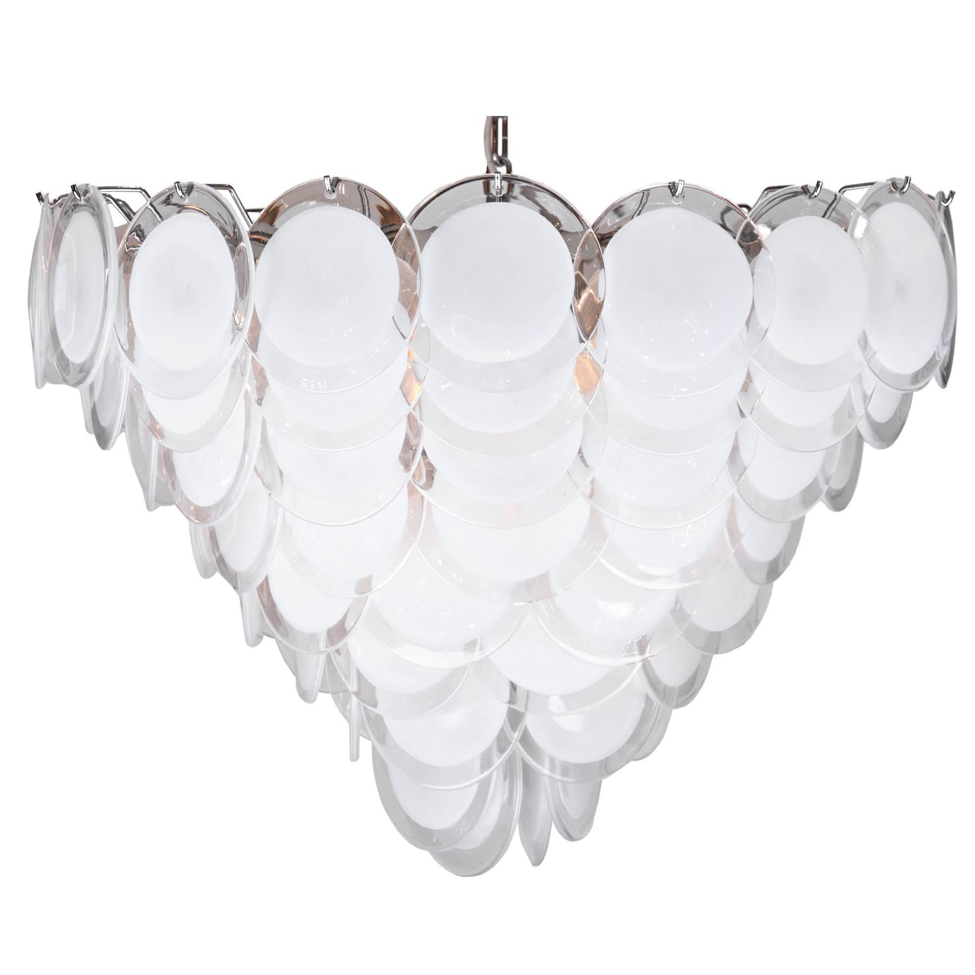 Murano White and Clear Glass Discs Chandelier