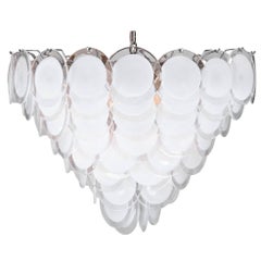 Murano White and Clear Glass Discs Chandelier