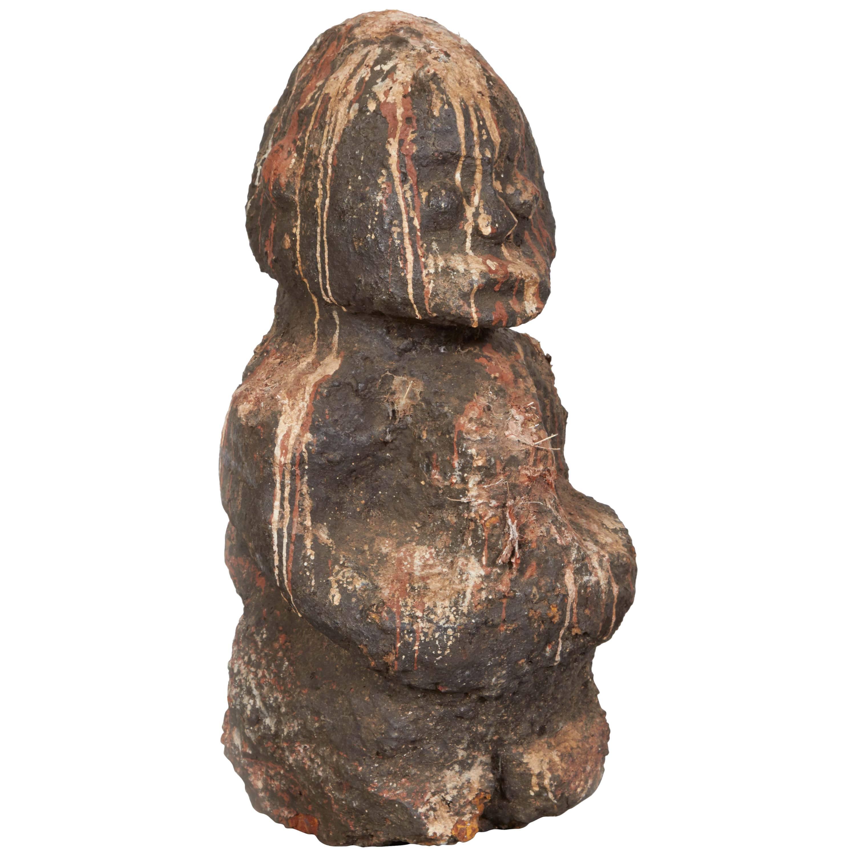 West African Stone Shrine Figure Sculpture, Great Patina And Texture