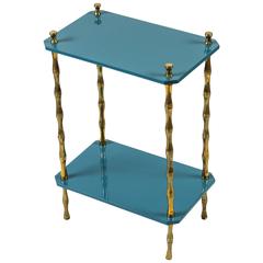 Hollyhock "Freddie" Drinks Table in Teal Blue with Brass Bamboo Legs