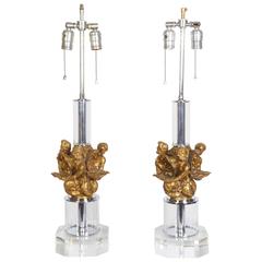 Pair of Continental Bronze Mounted Lucite Table Lamps