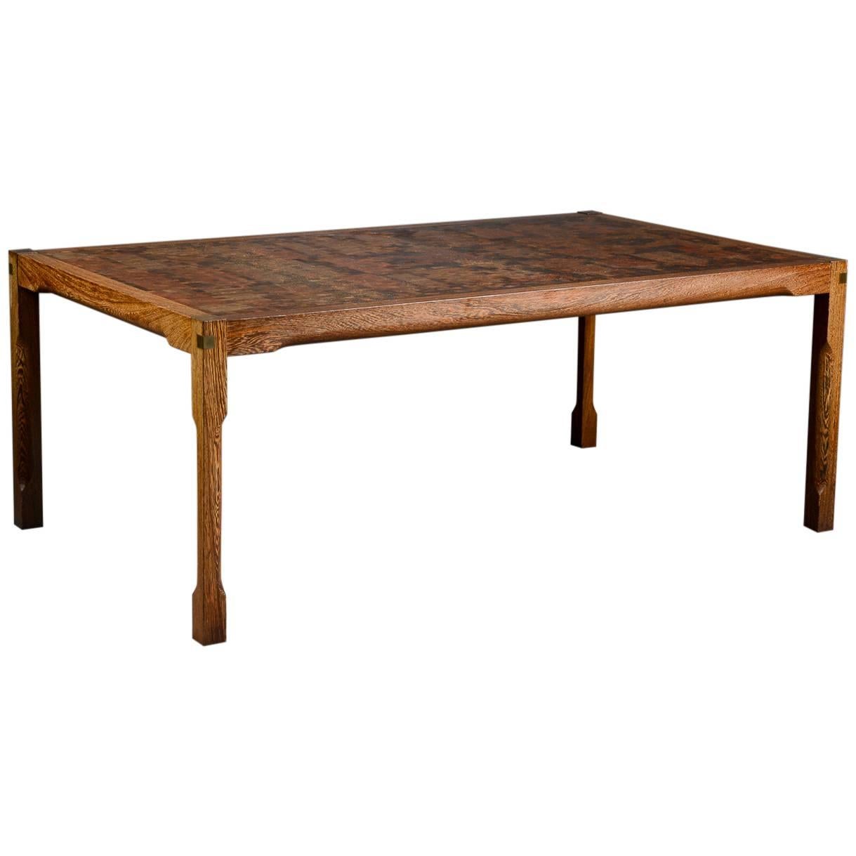 Danish Architect Designed Coffee/Low Table with Inlaid Wood Mosaic Top