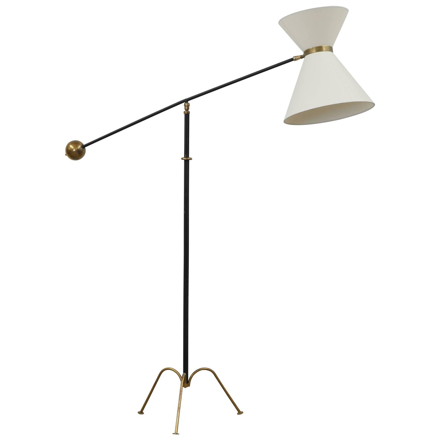 Iron Counterweight Floor Lamp with Brass Base and Weight For Sale at