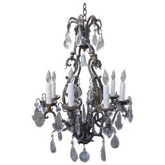 French Painted Iron Chandelier with Crystal Drops