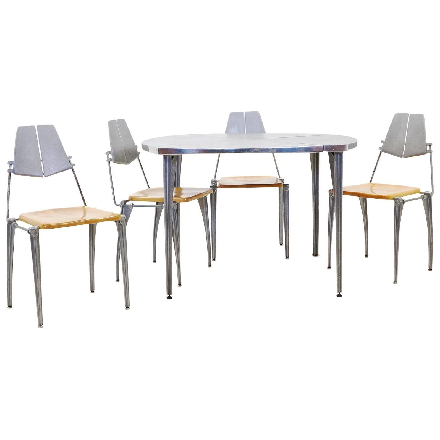 Robert Josten Table and Chairs, Very Desirable Version with Cast Aluminum Table