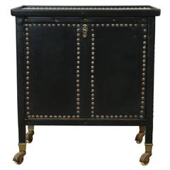 Jacques Adnet Attributed Black Leather Bar Cart