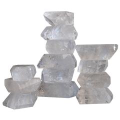 Set of Three Abstract Stacked Rock Crystal Small Coloumns