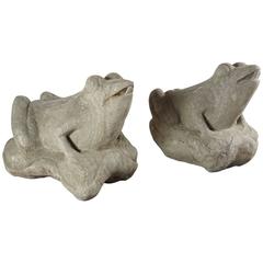 Pair Granite Carved Frogs