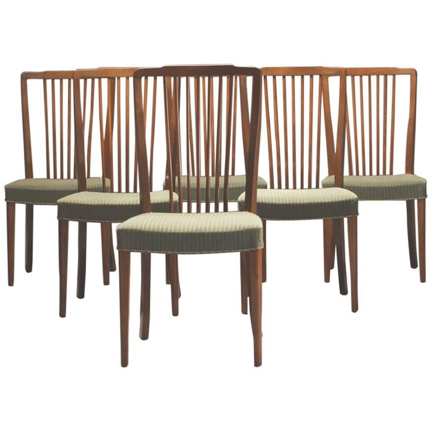 Set of Six Danish Modern Spindle Back Dining Chairs