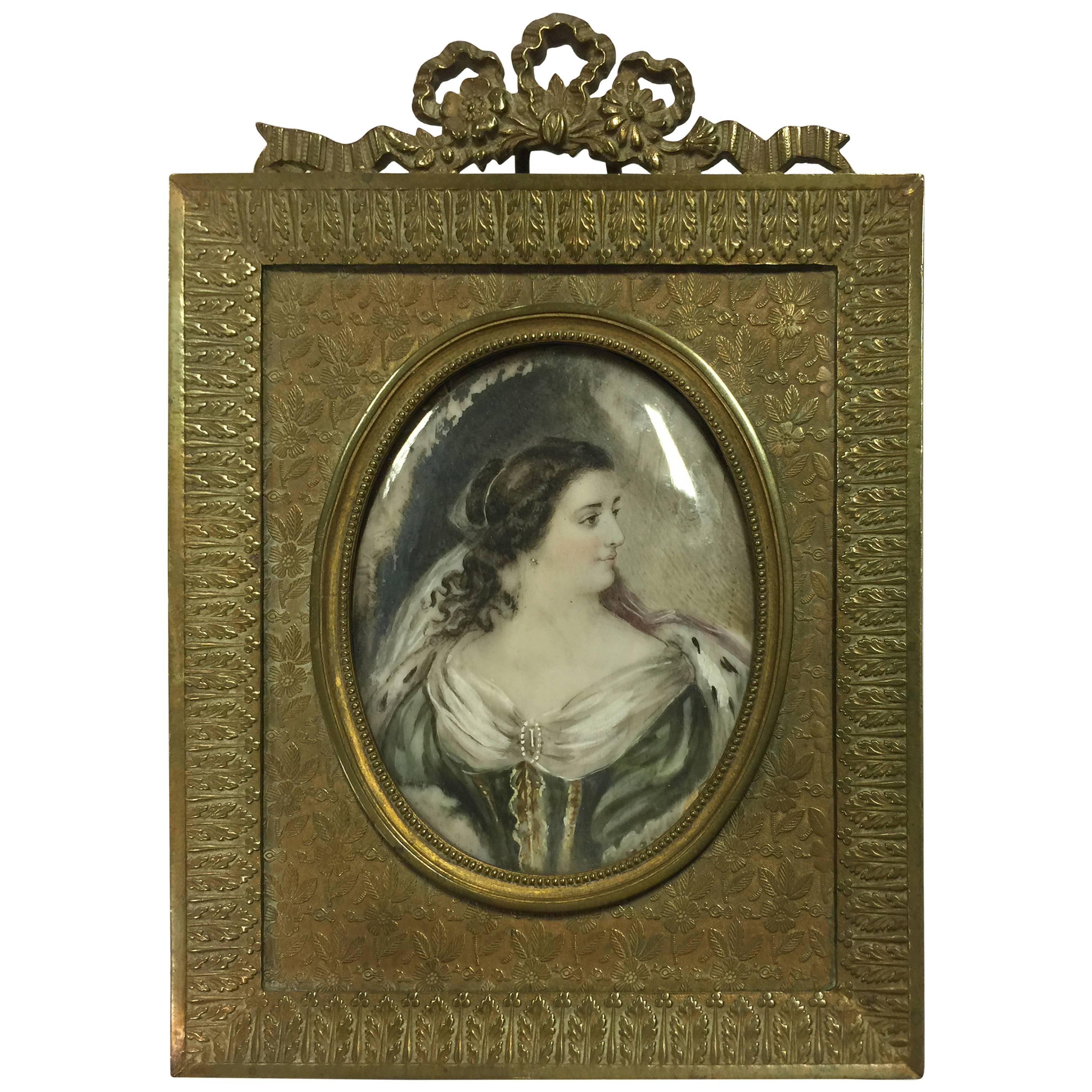 19th Century Miniature of Catherine of Russia in Ormolu Standing Frame