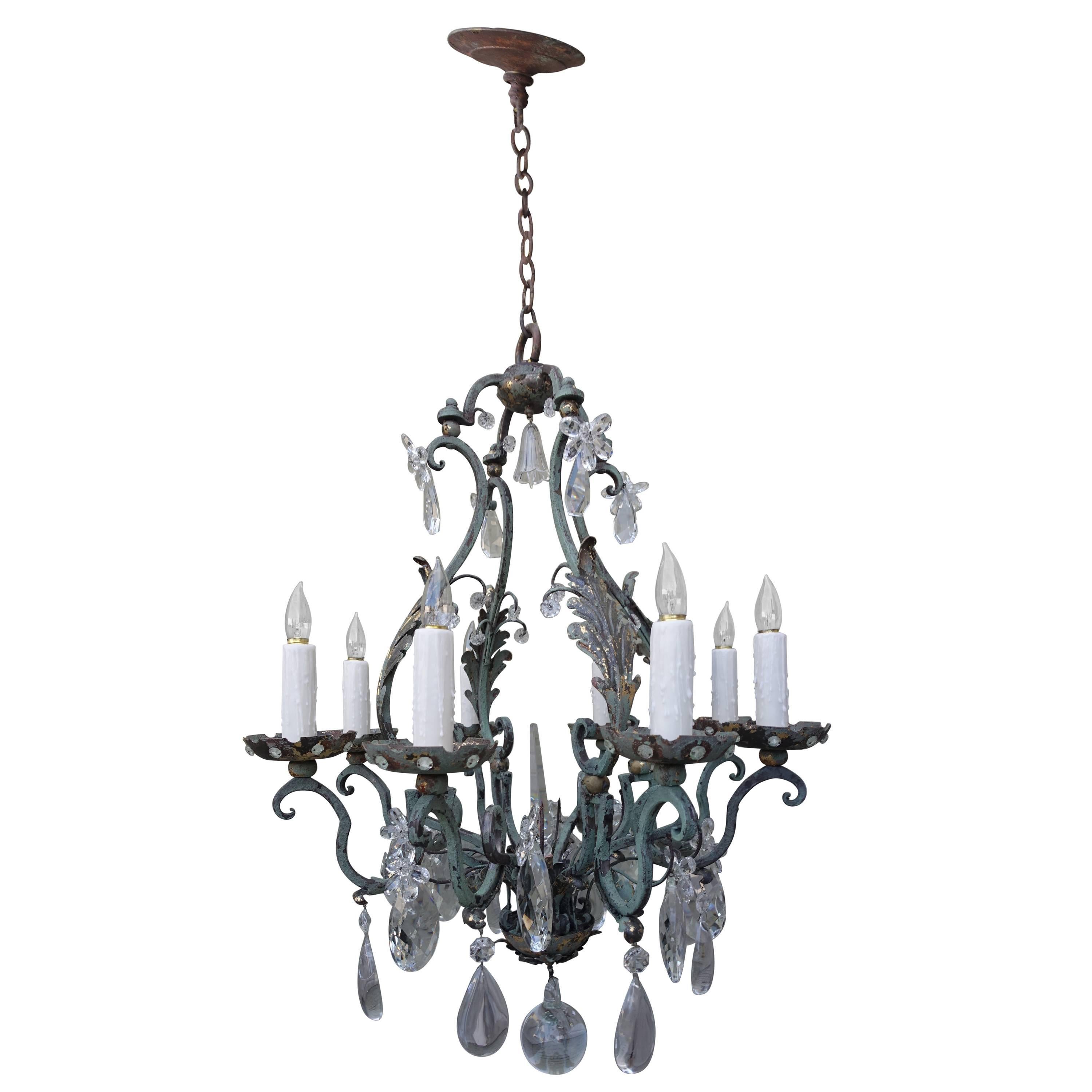 Painted Wrought Iron Crystal Chandelier
