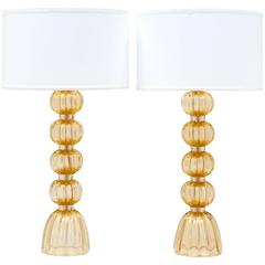 Pair of Murano "Avventurina" Gold-Flecked Glass Lamps 4