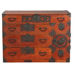 Japanese Elmwood "Tansu" Chest of Drawers with Elaborate Mounts 5