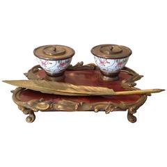 Chinese Porcelain Lacquer and Gilt Bronze Mounted Inkstand, 19th Century