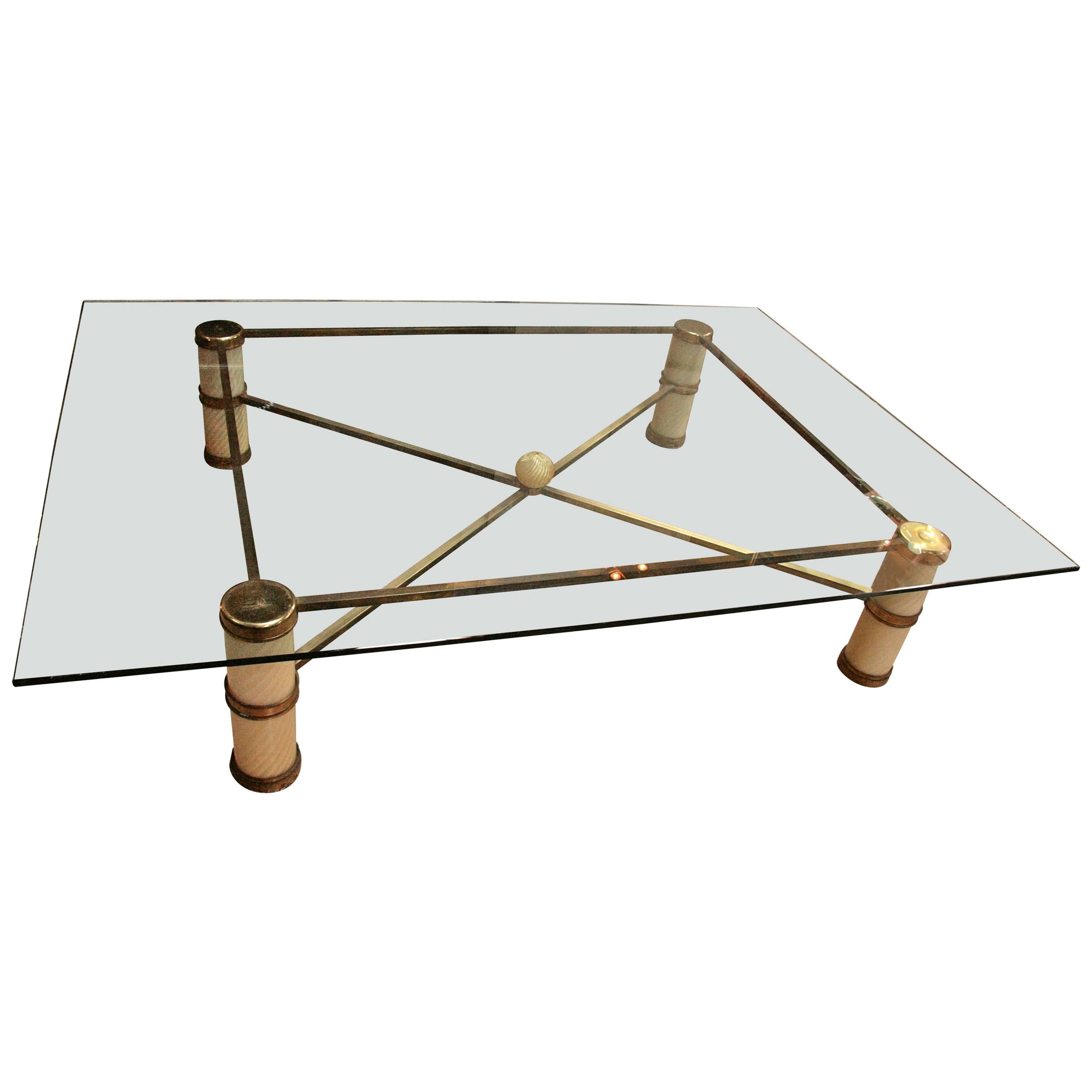 Giant Coffee Table by Tommaso Barbi with Spiral Murano Glass and Brass