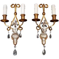 Antique Beautiful Pair of French 1920s Sconces with Rock Crystal by Maison Bagues