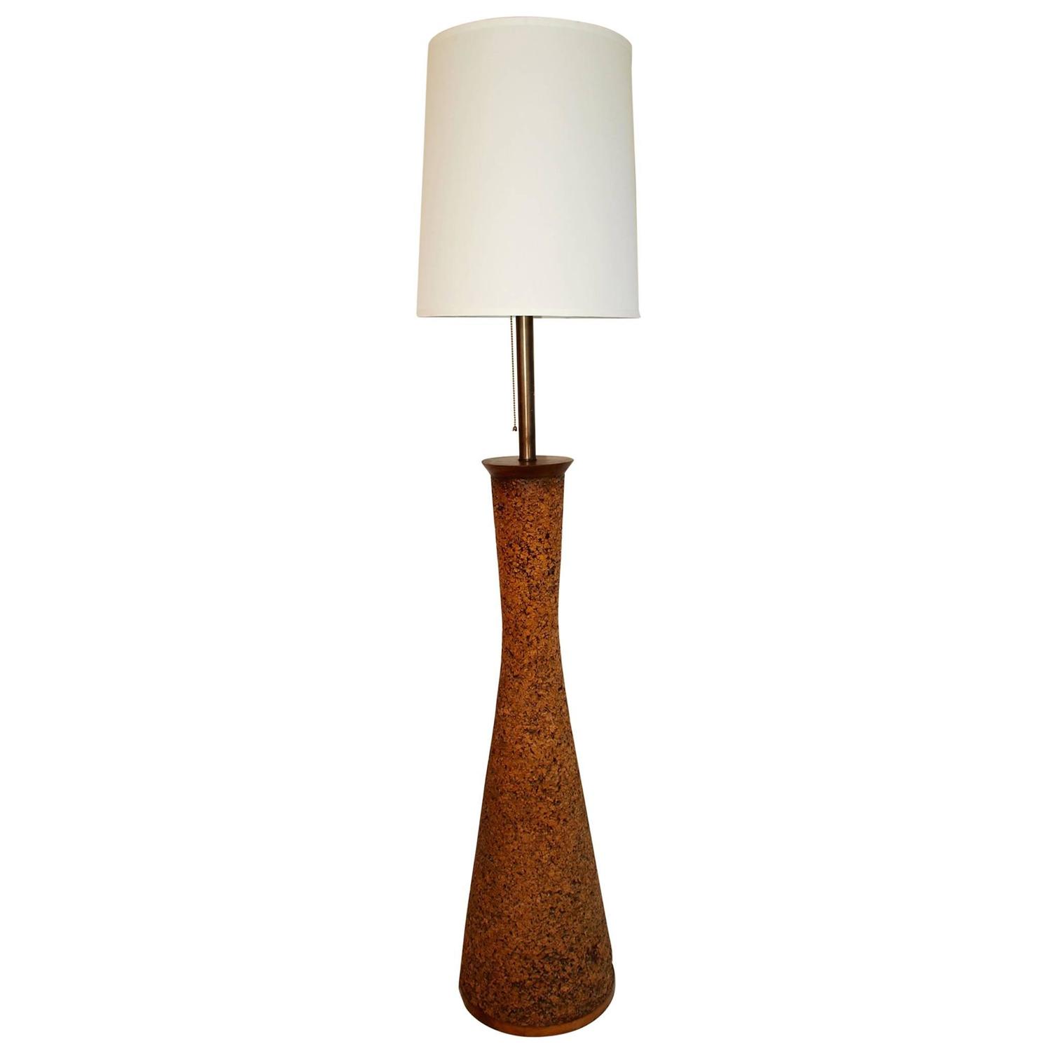 Tall Elegant MidCentury Cork Floor Lamp For Sale at 1stdibs