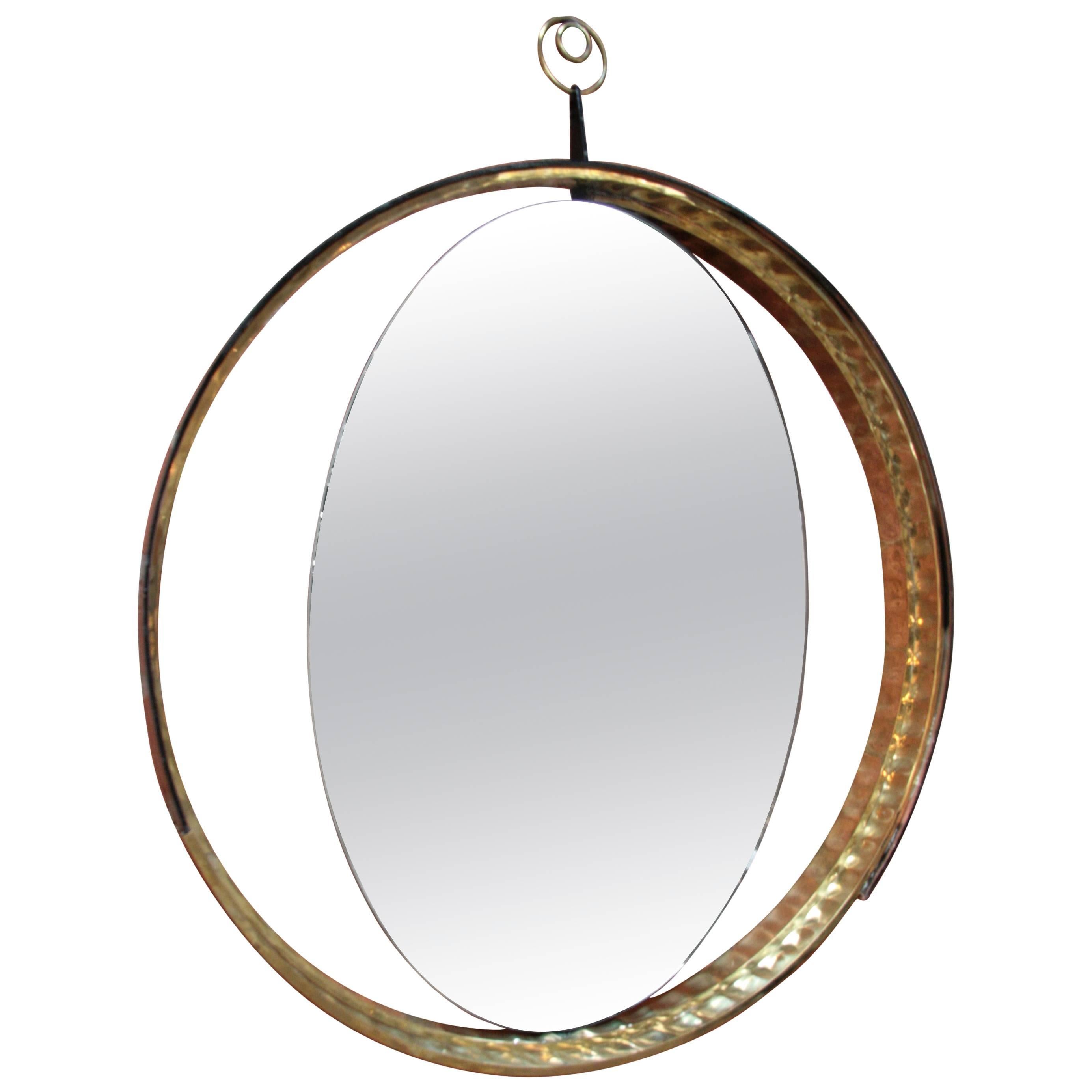 Italian Mirror with Wood and Brass Frame