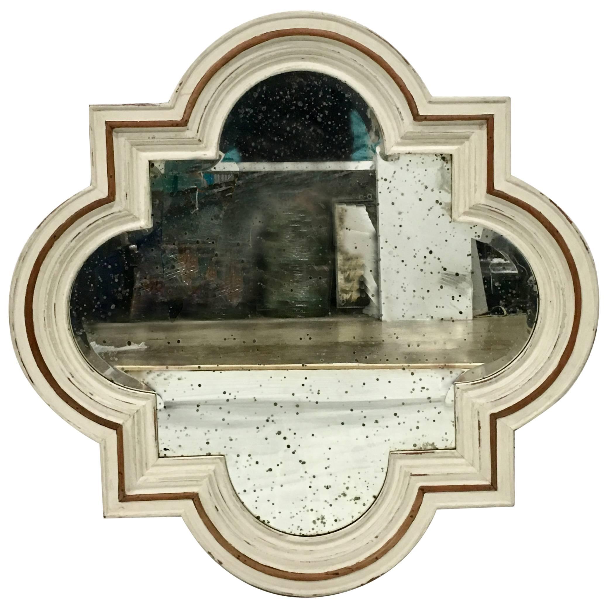 20th Century Italian Carved Wood Painted Quatrefoil Mirror