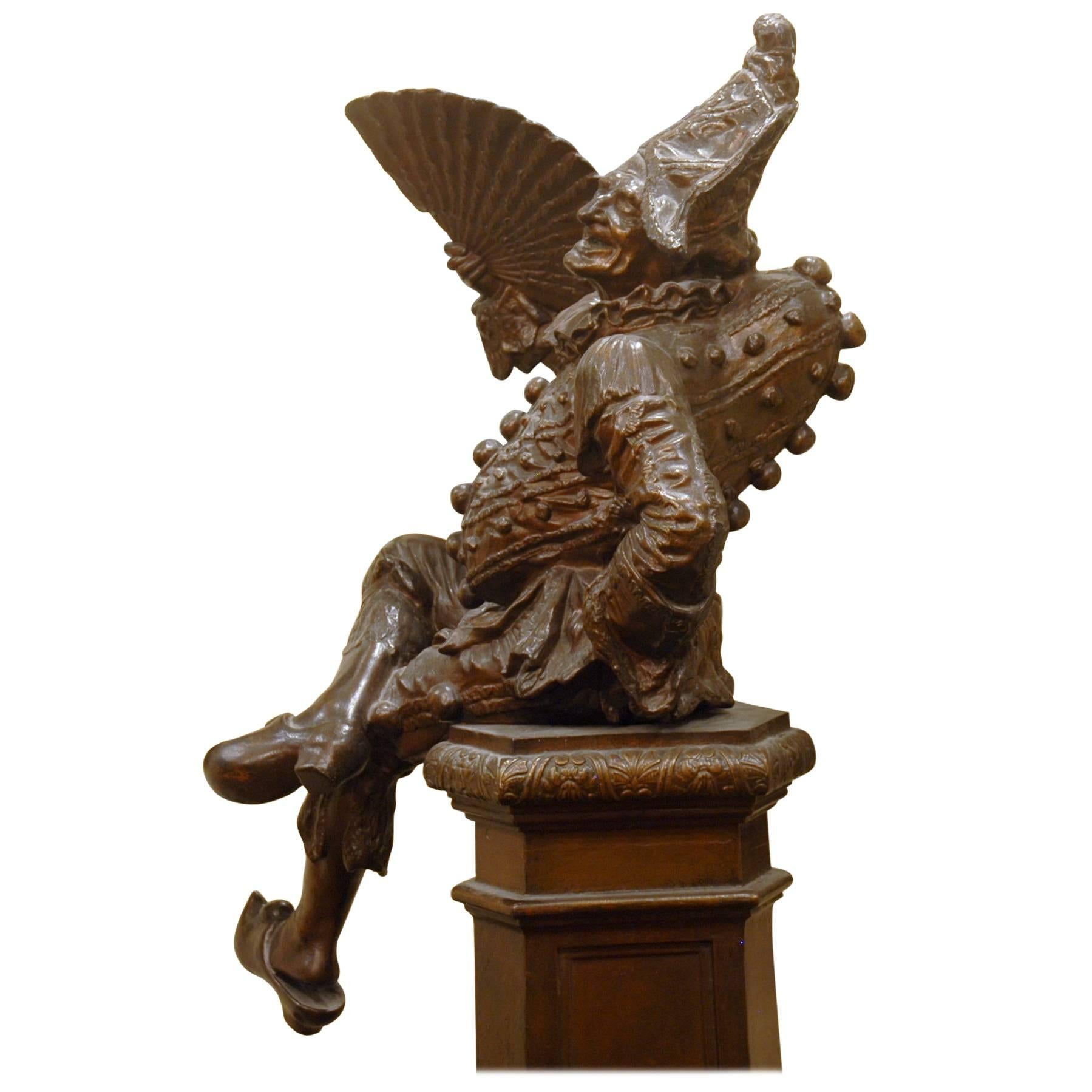 19th Century Cast Iron Court Jester 'Polinchinelle' Sculpture on Pedestal For Sale