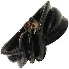 1940s Black Thermoplastic Deeply Carved Clamper Bracelet