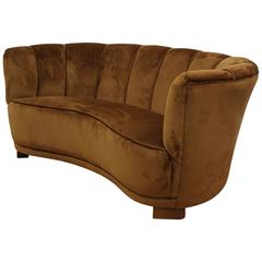 Vintage Danish Early Midcentury Banana Two-Seat Sofa, Restored in Copper Velvet