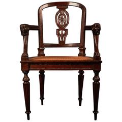 Fine Empire Carved Fruitwood Lyons Fauteuil, France, Early 19th Century