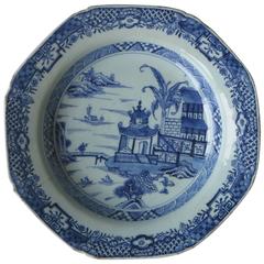 Late 18th C, Chinese Export Soup Plate, Canton, Blue and White Porcelain, Qing 
