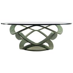 1960 Brutalist Coffee Table in Wrought Iron, Verdigris Patina