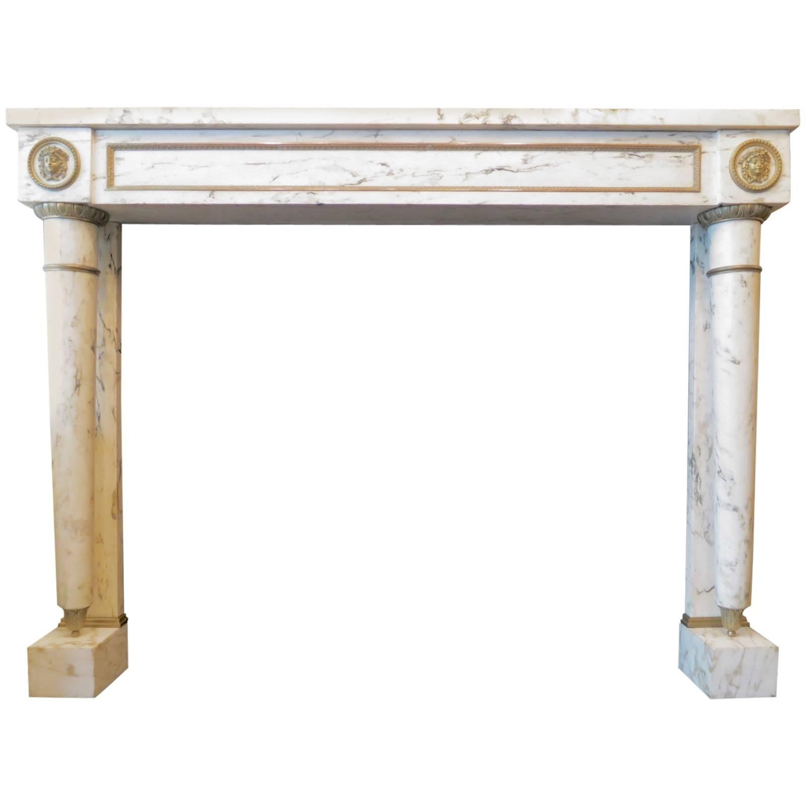 19th Century French Empire Style Fireplace Mantel in Breche Marble