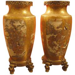Antique Pair of Satsuma Vases, Japan Late 19th Century