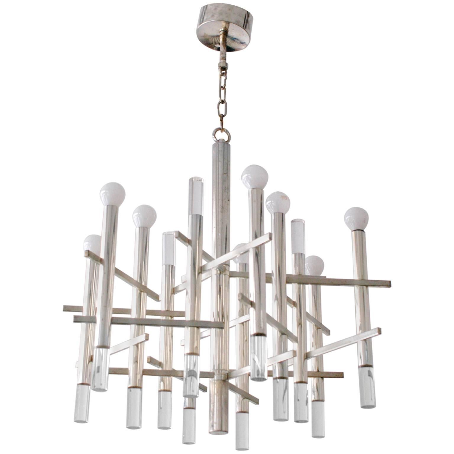 Chrome and Lucite Chandelier by Sciolari Italy