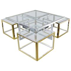 Large Glass and Metal Coffee Table Attributed to Maison Charles