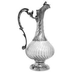 Fabulous French Sterling Silver Crystal Claret Jug, Ewer, Decanter