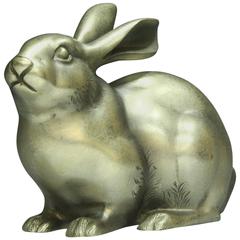 Vintage Charming White Bronze Big Ears Rabbit from Japan, Mid-Century Modern