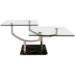 Two-Level Glass Coffee Table with Chrome Frame on Marble Base 2