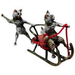 Vintage Vienna Bronze, Two Cats at the Fun Sleigh Ride