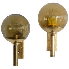 Pair of Hans-Agne Jacobsson Style Brass and Glass Sconces by Mejlstrom