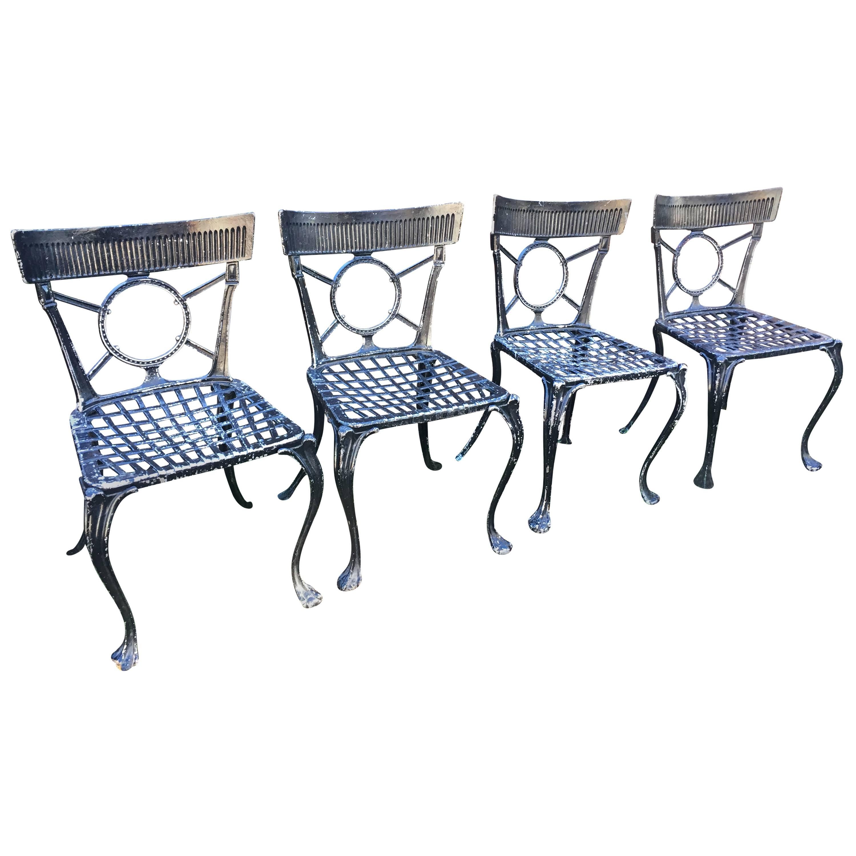 16 French Cast Aluminium Klismos-Style Garden Chairs