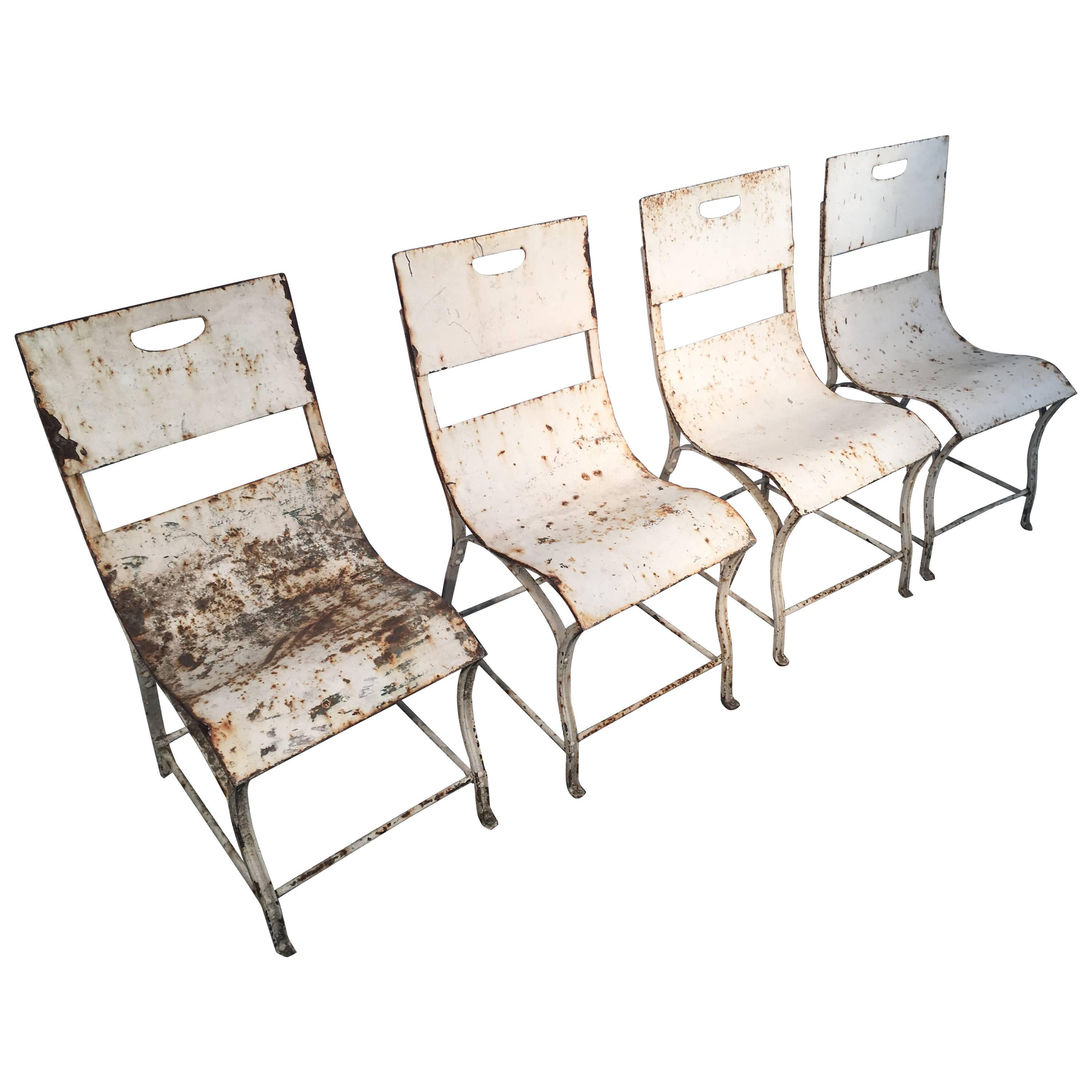 Set of Four French Painted Steel Garden Chairs