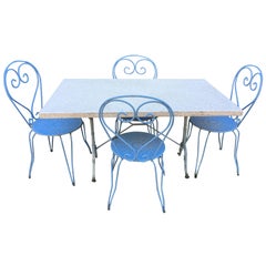 French Terrazzo-Topped Garden Dining Set for Four, Signed Godin