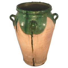 French Green-Glazed Terracotta Amphora or Pot
