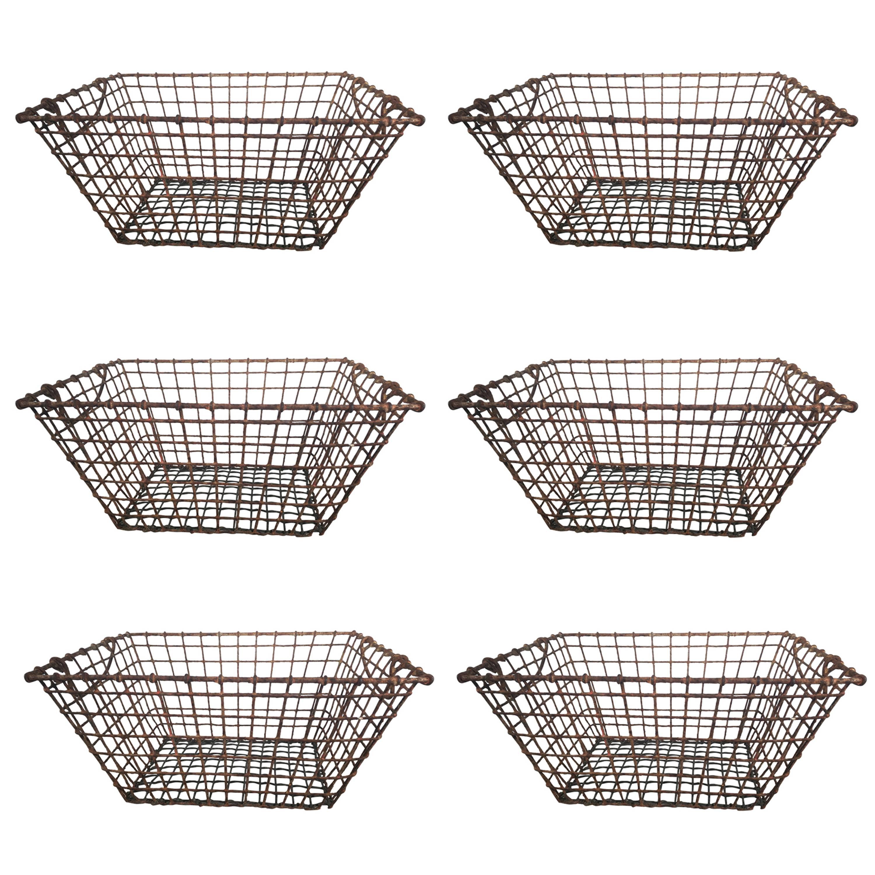 Three Rusty French Stackable French Oyster Baskets