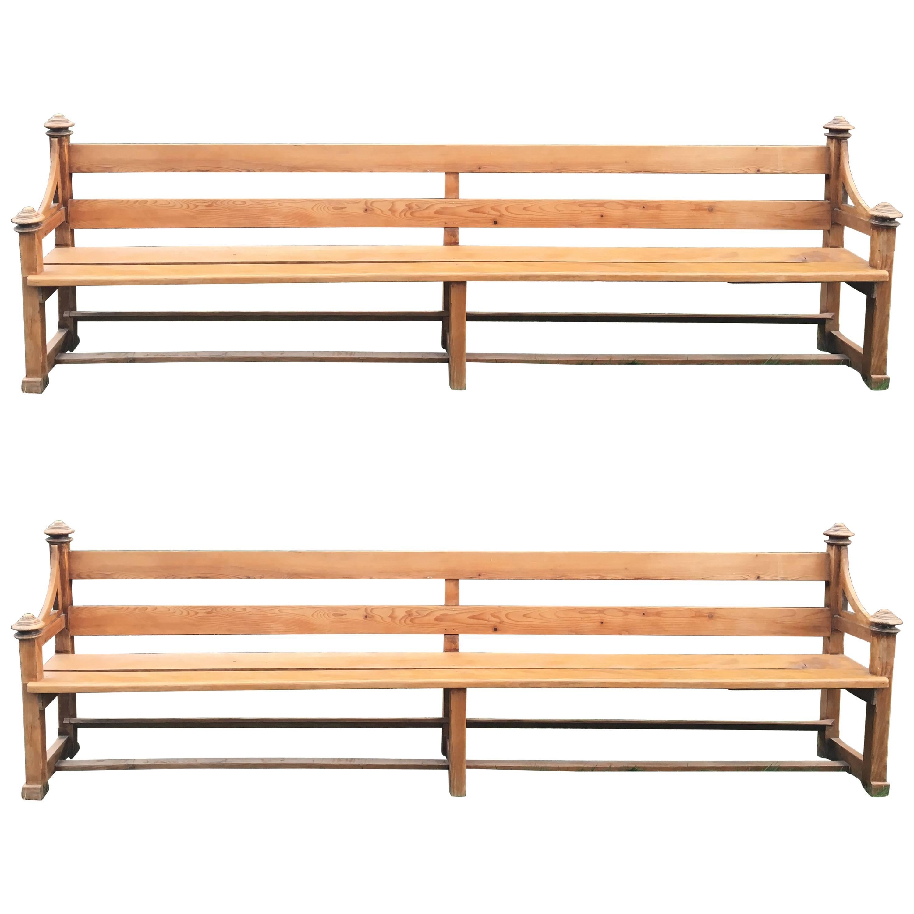 Very Long Pair of French Pine Church Pews/Benches