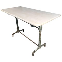 French Art Nouveau Cast Iron Table with Antique Marble Top