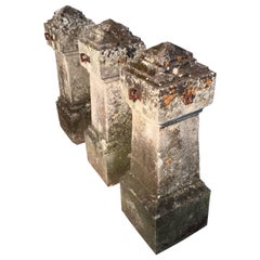 Magnificent Set of Three 18th Century Limestone Entrance Pillars with Chains