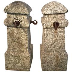 Rare Pair of French Carved Granite Entrance Pillars or Bollards