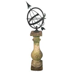 Bronze Armillary on 18th Century French Carved Limestone Pedestal