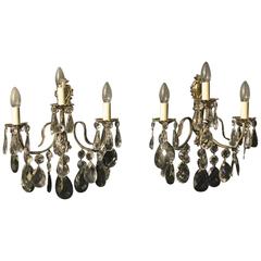 Italian Pair of Silver Triple Arm Wall Lights