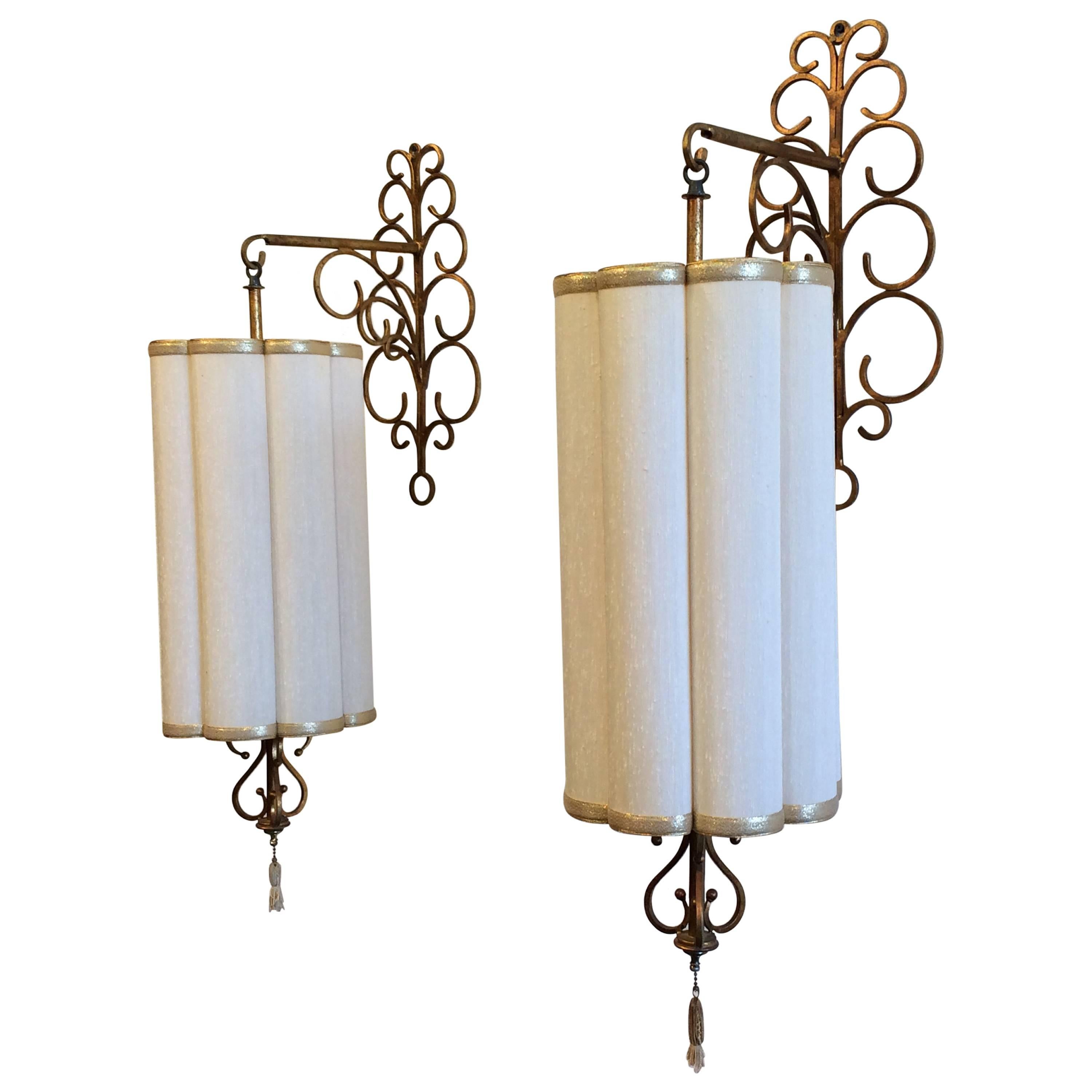 Decorative Italian Gilded Iron Wall Lamps Scones with Shades